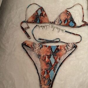 Sexy Snakeskin Print Bikini Set with beautiful diamond chain